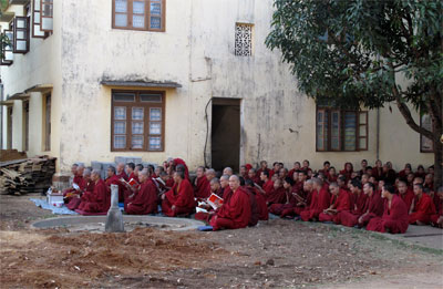 Ganden monks outside